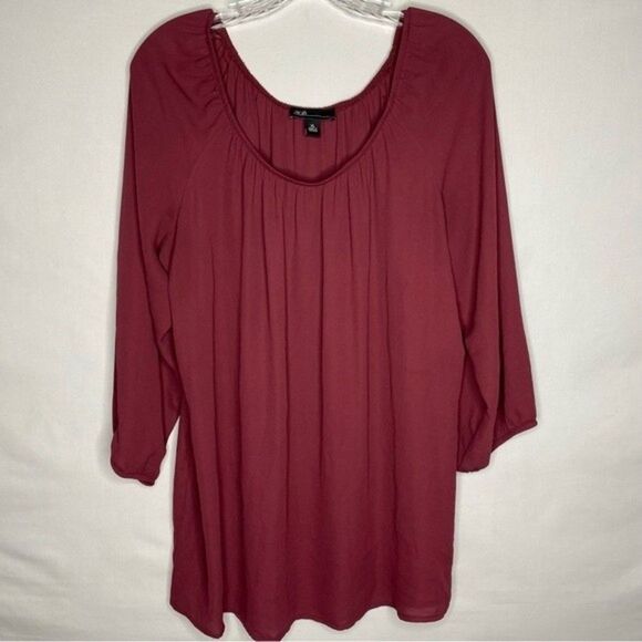 AGB Maroon Flowy Long Sleeve Lightweight Stretch Blouse XL - Picture 2 of 11
